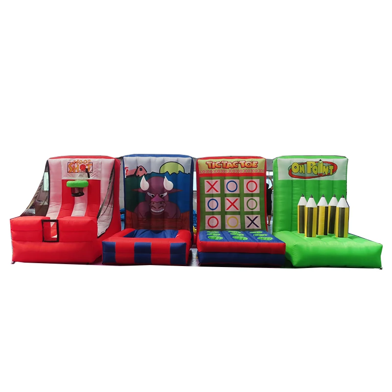 

Free Shipping! 6x1.5x2mh 4 in 1 Inflatable Interactive Sports Game Inflatable Carnival Game For Kids Balls Shooting Game