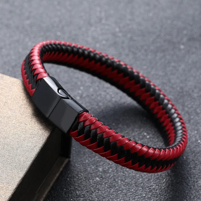 

New Arrival Men Genuine Leather Accessory Hand Jewelry Vintage Handmade Braided Leather Bracelet Magnetic Clasp Leather Bracelet, Black, brown or customize