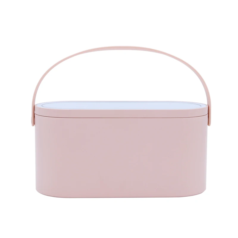 

MUID folding lighting rechargeable USB mirror cosmetic makeup small portable makeup box with led mirror, Pink / white