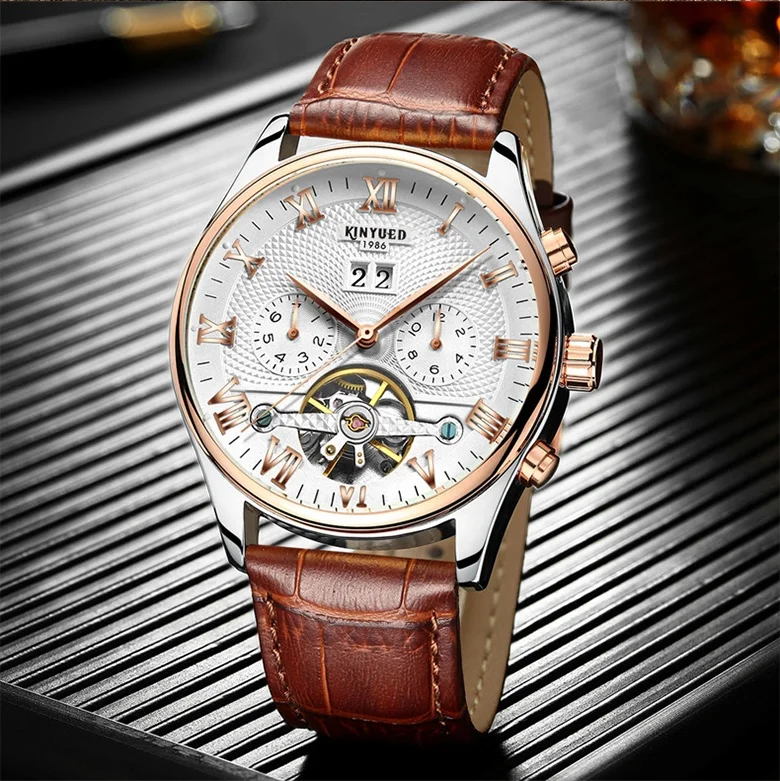 

KINYUED luxury leather strap for men Regardez reloj quartz watch wristwatches automatic mechanical watch
