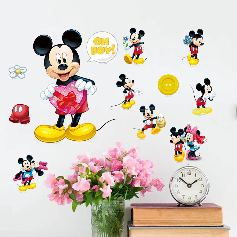 Cartoon Mickey Minnie Mouse Wall Stickers For Kids Bedroom Decoration