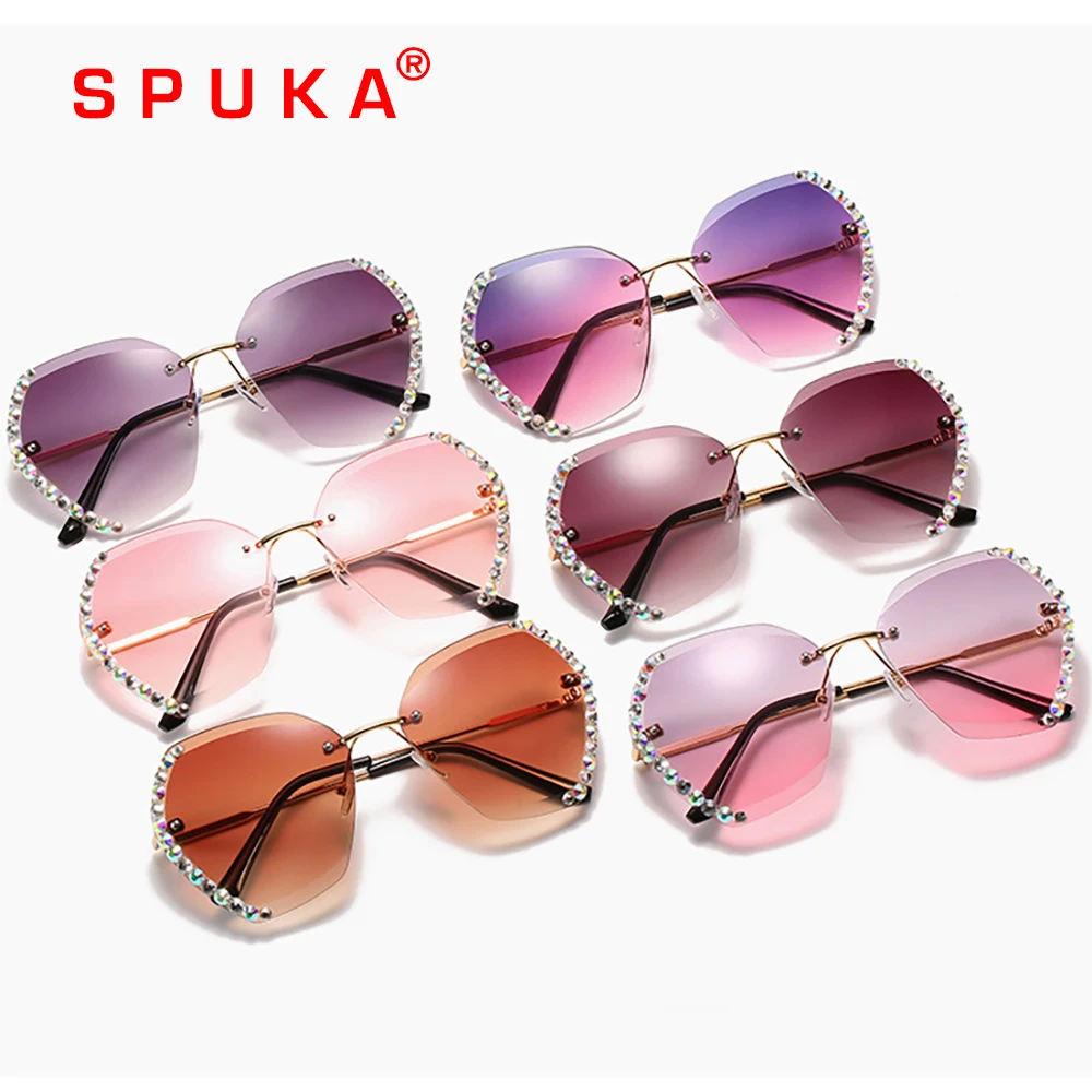 

SPUKA 16062 Designer Bling Diamond Women Rhinestone Sunglasses Handmade Oversized Sunglasses UV400, Picture