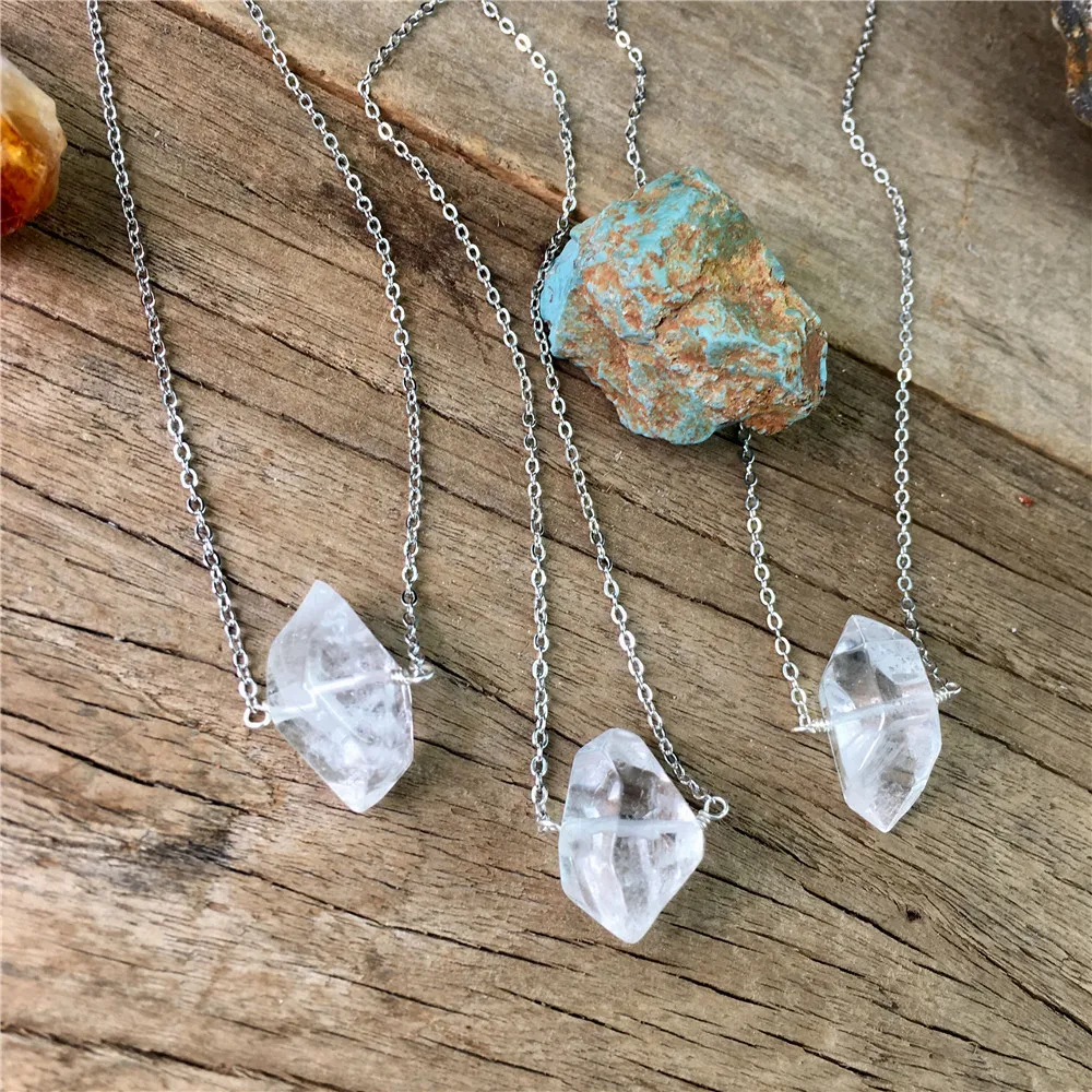

LS-E1238 Handmade clear quartz gemstone necklace, real natural raw stone necklace, clear crystal jewelry