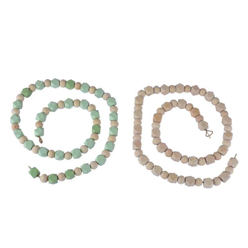 

Ins Wooden Rhombus Round Beads Garland Home Decoration Hanging Pendant