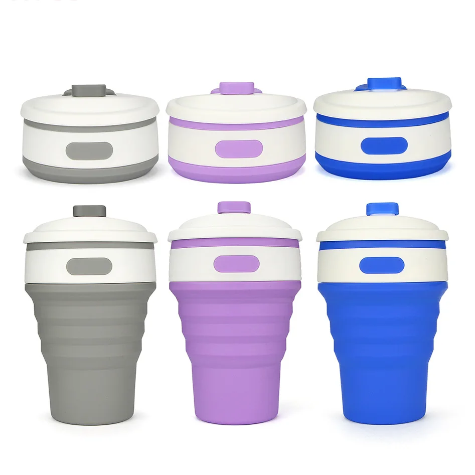 

350 ml folding portable silicone reusable coffee cup creative travel portable folding drinking cup with insulation cover, 6 color