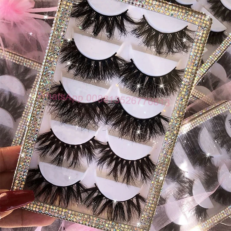 

New Lashbox Packaging 3 Pairs 5 Pairs 10 Pairs Lash Book with Bling Rhinestone Super Fluffy 5D Faux Mink Eye Lashes, Natural black