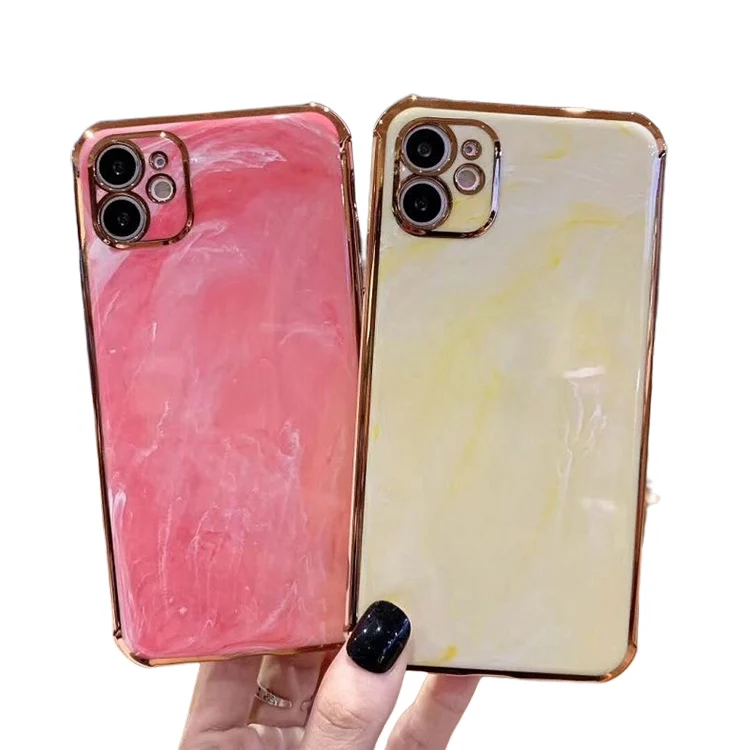 

Fashion Electroplating Bumper Soft TPU Marble Phone Case For iPhone 13 12 Pro Max Back Cover, Black / light green / pink / purple / yellow