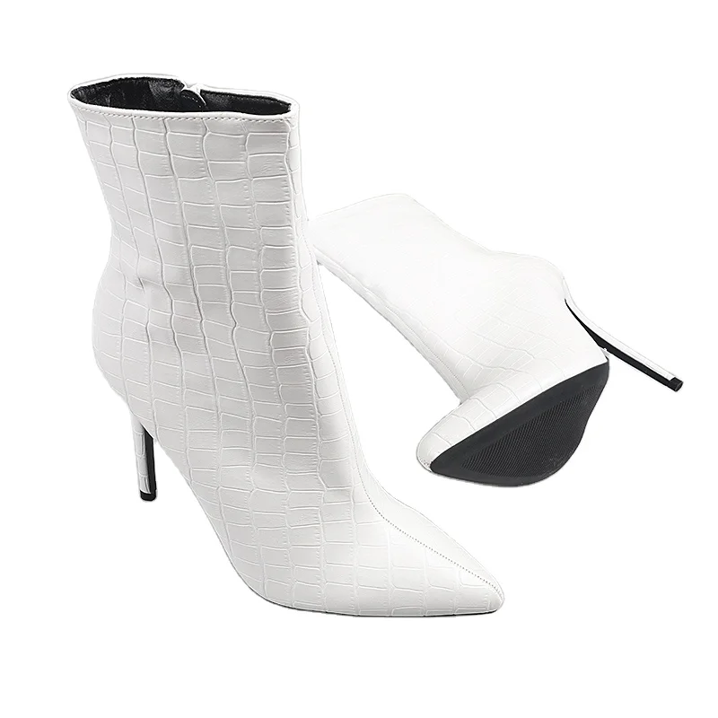 

New arrivals women white sexy booties closed toe fashion pointed toe spike high heel midi boots, As photos