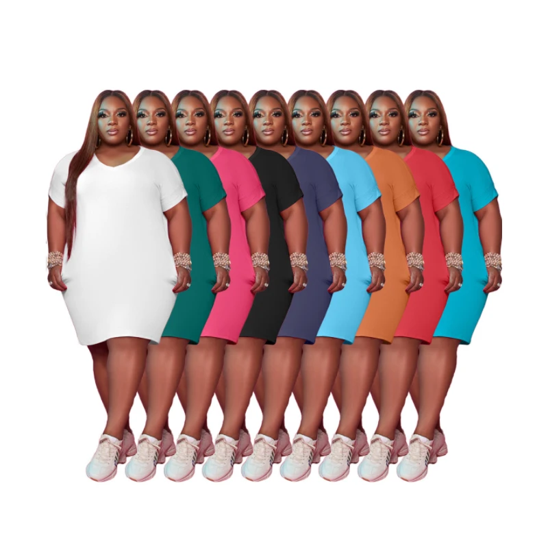 

womens clothing 2021summer cute solid color plus size casual women dress, Shown