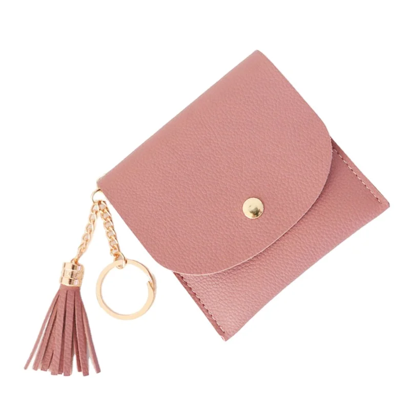 

New Fashion Smallest Leather Purse Card Holder Mini Key Rings Pure Coin Pocket Wallet Purse Custom Logo Minimalist Luxury