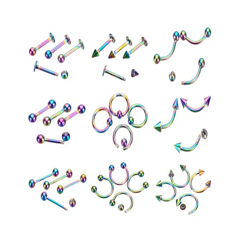 

Wholesale Piercing Mixed 9 Sets Stainless Steel Tongue Lip Eyebrow Nail Breast Ring Belly Button Nail