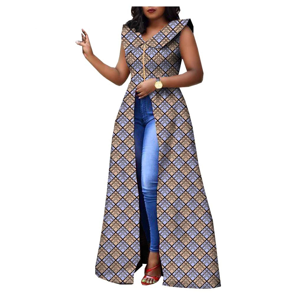

African Double Sided Print Cotton Batik Fashion Plus Size Ladies Dress
