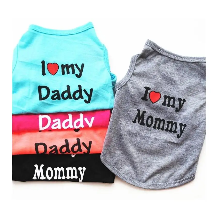 

Fashion Pet Puppy Summer Shirt Small Dog Cat Pet Clothes Mommy Daddy Vest T Shirt 5 Colors
