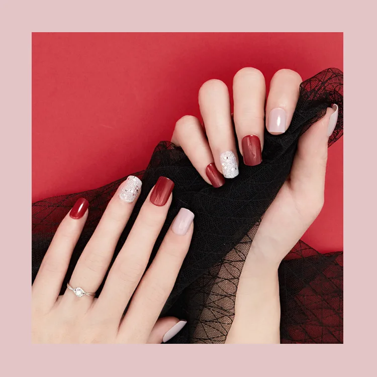 

Luxury skin color pink bling press on nails french press on nails uk nail press on tips