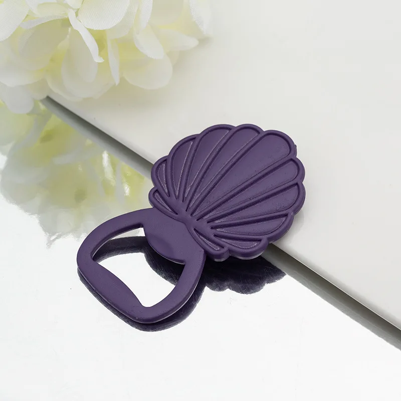 

New Arrival Shell Shape Keychain Metal Beer Opener Corkscrew Blank Bottle Opener, Purple