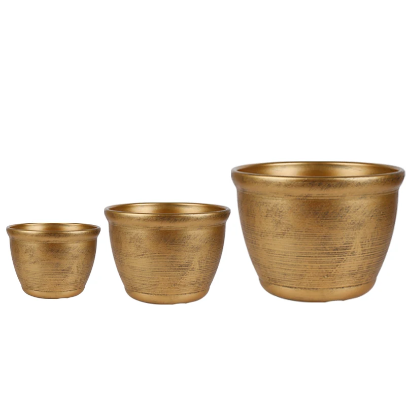 

AODUOFU injection bronze gold silver painting designs round golden flower pots with tray