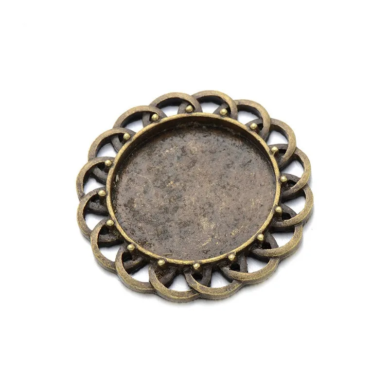 

25 MM Cabochon Base Tray jewelry components zinc alloy round flower Earring pendant Base Setting, Antique bronze,antique silver,silver