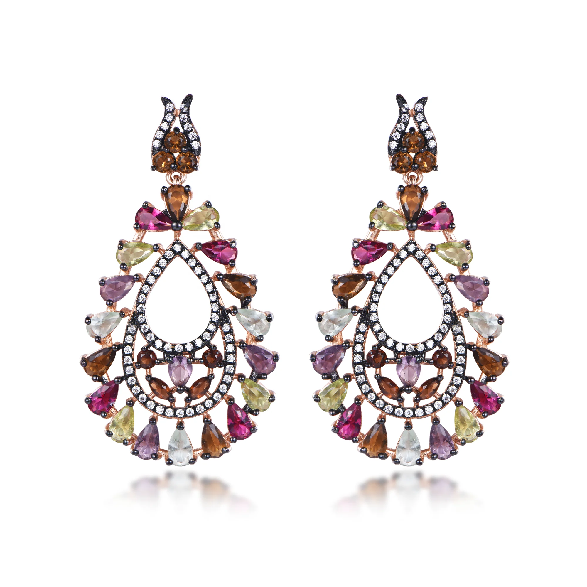 

Sterling Silver Earring Gold plated Cute and Classic long design crystal marquise round pear shape earrings