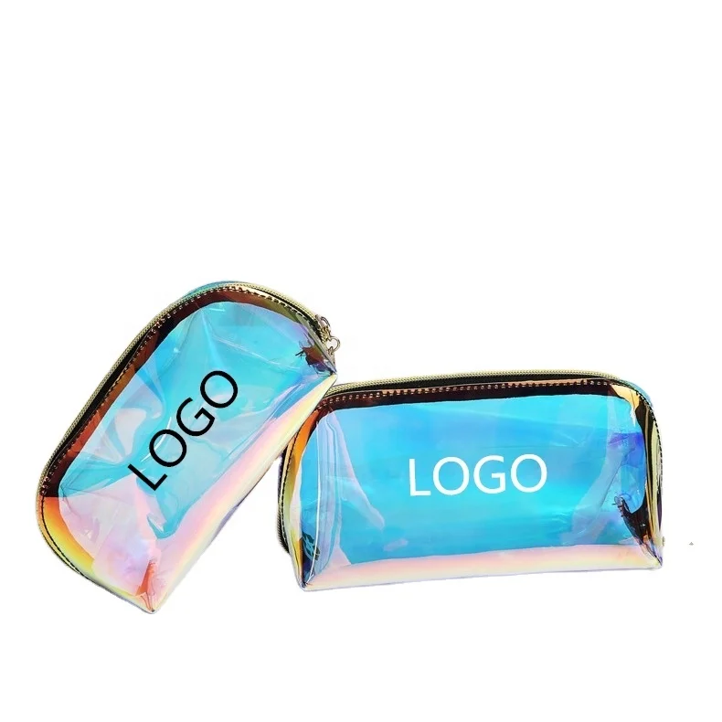 

private label logo laser hologram iridescent holographic pvc bag custom diamond holographic cosmetic bag makeup bag, As picture show