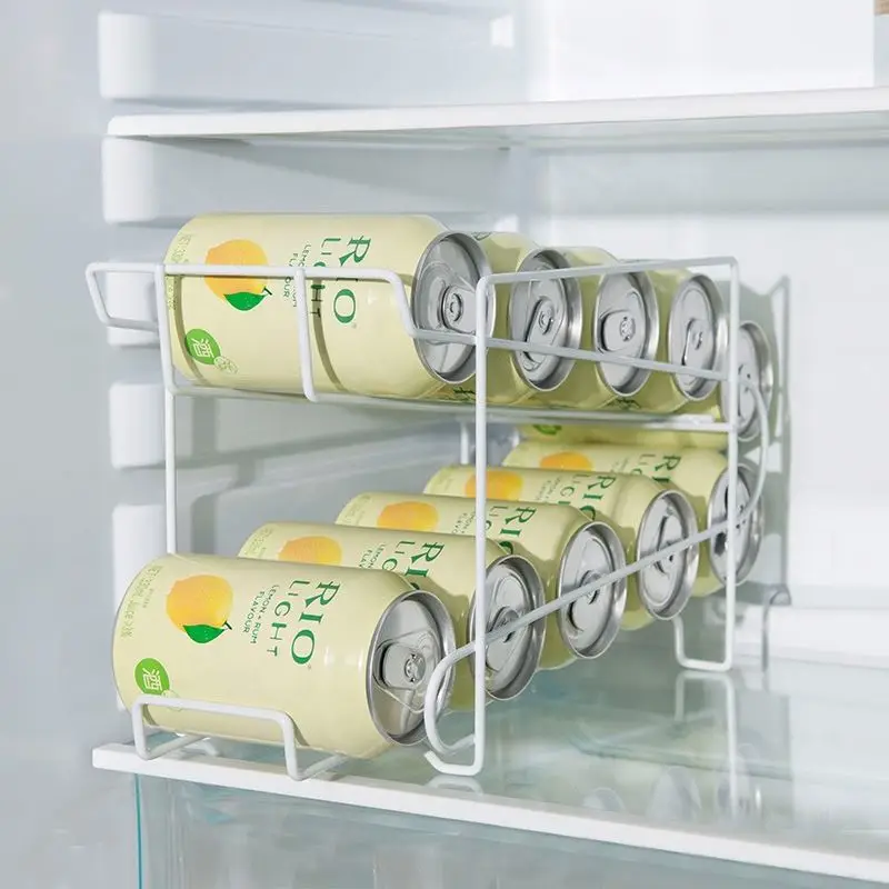 

2 tier Metal Stackable Refrigerator Organizer For Drinks Fridge Beverage Cola Beer Storage Holders Can Dispenser Rack, White