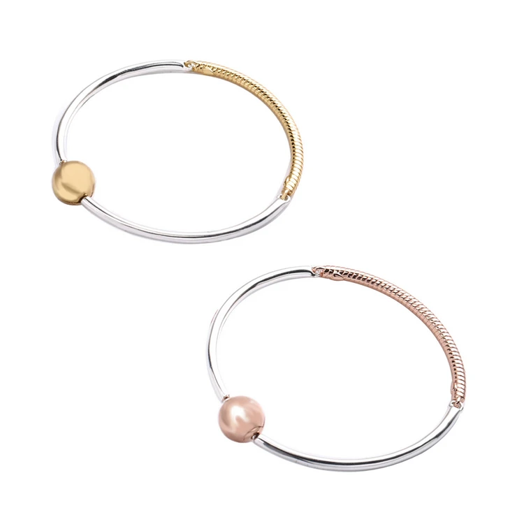 

New arrival three-link gold plated bangles display s925 charm bracelets, Gold/rose gold