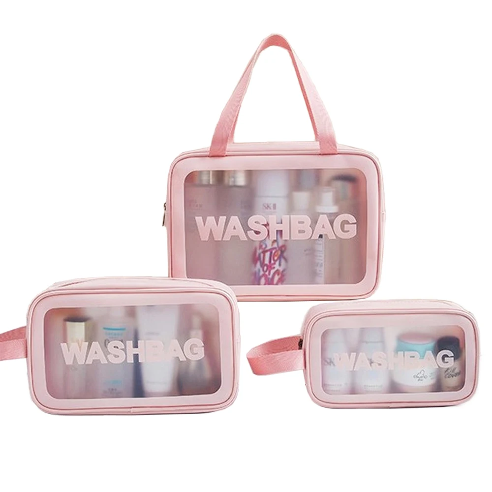 

Waterproof PVC Transparent Wash Bag Cosmetic Bag Pouch Clear Makeup Bag Portable Toiletry Travel Storage Organizer Case, White,black,pink