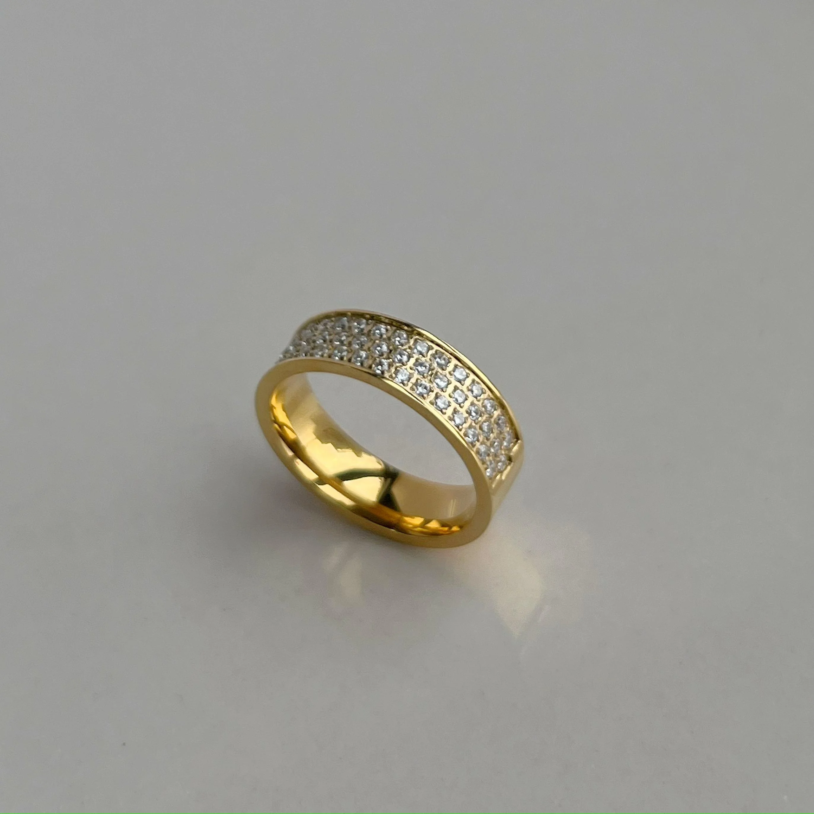 

2024 Dazan New Ins 18k Gold Plated Stainless Steel 5A Three Row Zircon Ring Tarnish Free Jewellery For Women