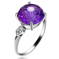 

USPS 925 Sterling Silver Natural Big 10mm Purple Amethyst Rings for Women Girls Anniversary Wedding Engagement Jewelry FJ219