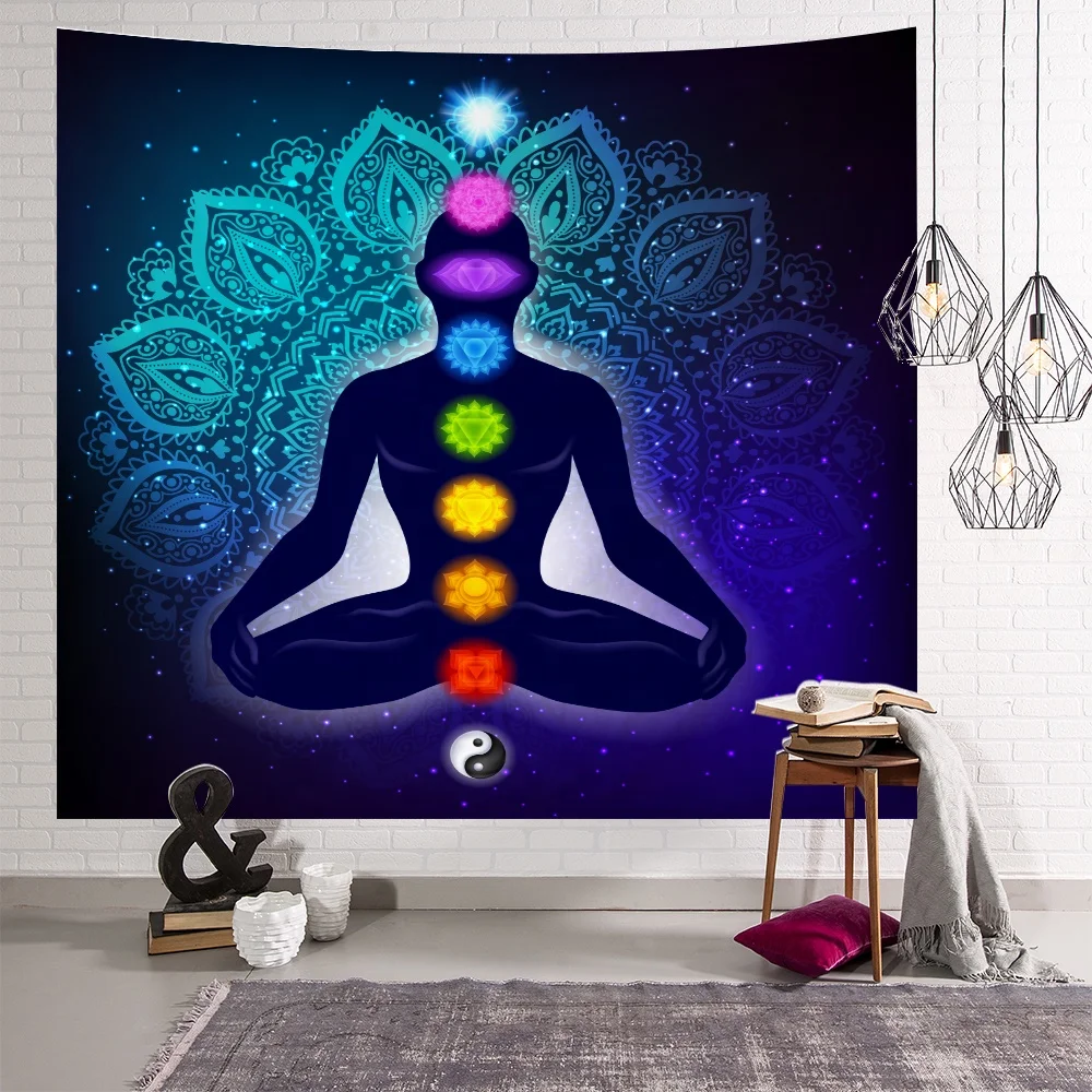 

Customized tapestry of the seven chakra of Indian traditional custom meditation on galactic spirit