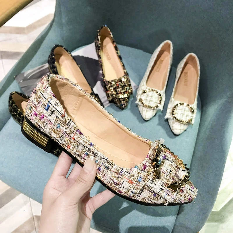 

Slip On Office Casual Single Loafer Shoes Flats Ladies Canvas Boat Shoes For Women, Green, b;ack, beige