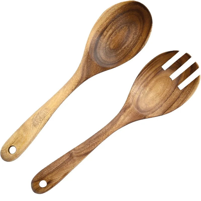 

Salad Servers, Salad Tongs, 10.2 inches Acacia Wood Serving Spoons Set Salad Mixing Dinner Fork and Spoon Long Handle Salad Ser