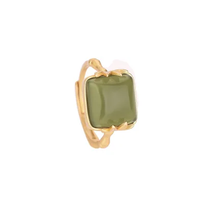 

Vintage Gold Plated Simple Personality Rings Dainty Micro Simulated Jade  Open Ring