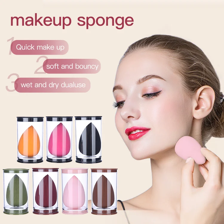 

Yousha Amazon Hot Selling Cosmetic Tools Soft Makeup Sponge Blender Latex Free Hydrophilia Foundation Powder Puff With Box Yf137, Green/dark red/brown/pink/black