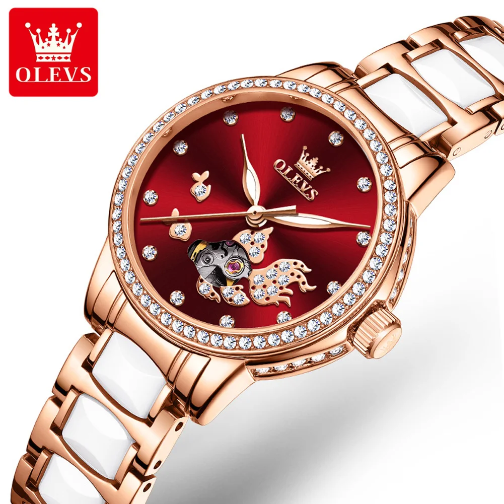 

OLEVS 7001 Beautiful Design Ladies Automatic Mechanical Ceramic Strap Wild Watches women