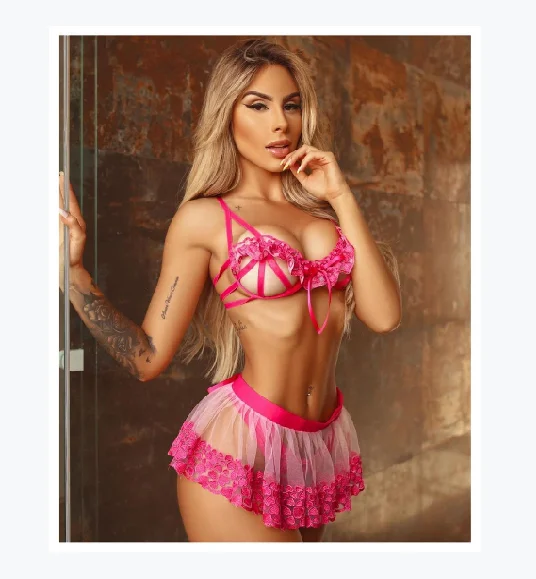

AYP0928 Hot Seal Young Girl's Pink Sexy Lingerie Ladies Underwear Panties And Bra Set See Through Mesh