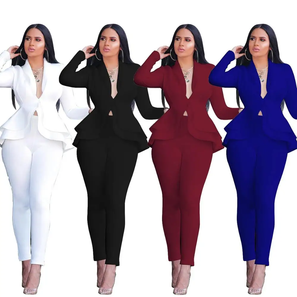 

Long Sleeve Elegant Two Piece Set Suit Hot Plus Size Female Business Office Career Blazer Pants Suit Sexy Casual Suit for Ladies, Picture color