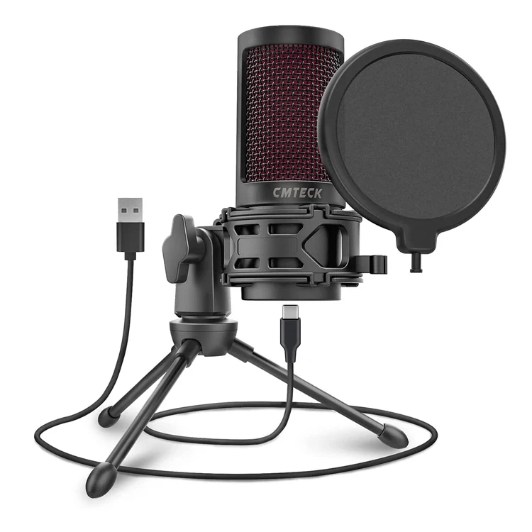 

Gaming Microphone With Tripod Stand Plug And Play Usb Podcast Microphone Tap To Mute Noise Reduction Condeser Microphone