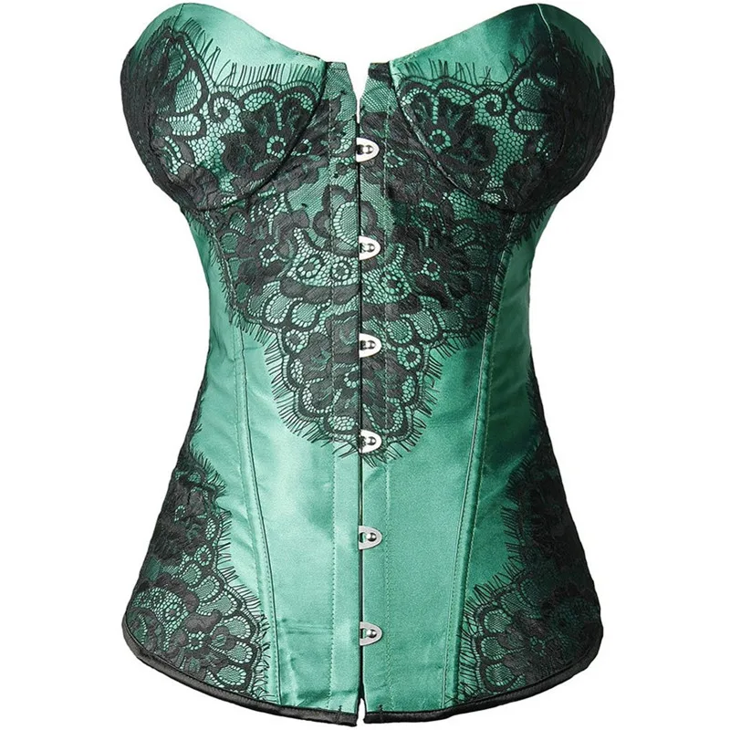 

Women Lace Jacquard Overbust Corset Slippery surface Gothic Corset Backless Body Shaper Satin Corset