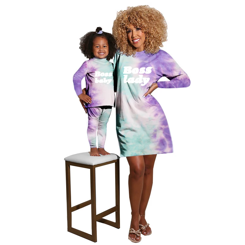 
Mommy and Me Outfits Fall Dresses for Women Tie Dye Sets Long Sleeve Two Piece Set Family Matching Pajamas 