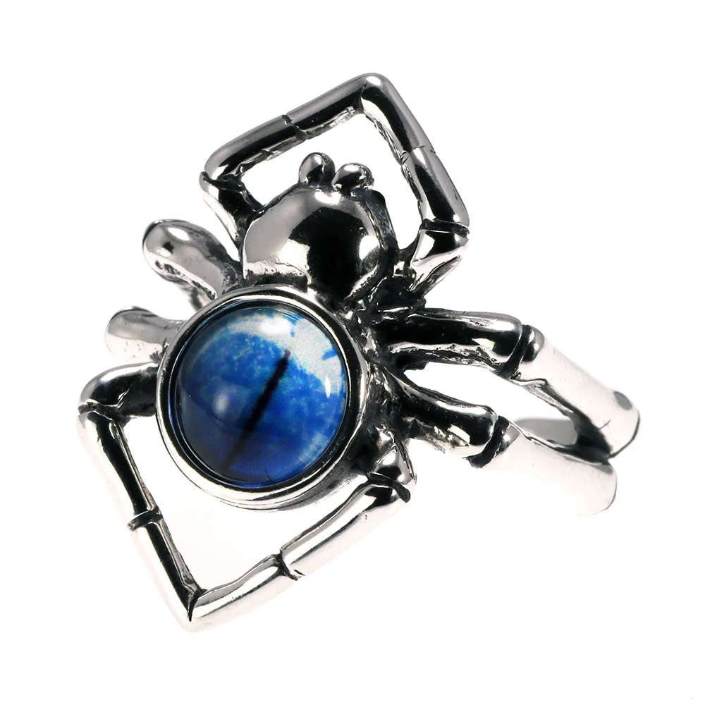 

Silver 925 Jewelry Animal Evil Eye Ring Blue Tummy Spider Halloween Present Finger Ring with Eye For Men Women Girl Boy