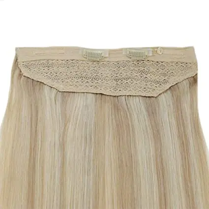 

Full Shine Human Hair Wire Extensions Color #18/613 Caramel Blonde Highlight with Blonde 80 grams Real Halo Hair Extensio