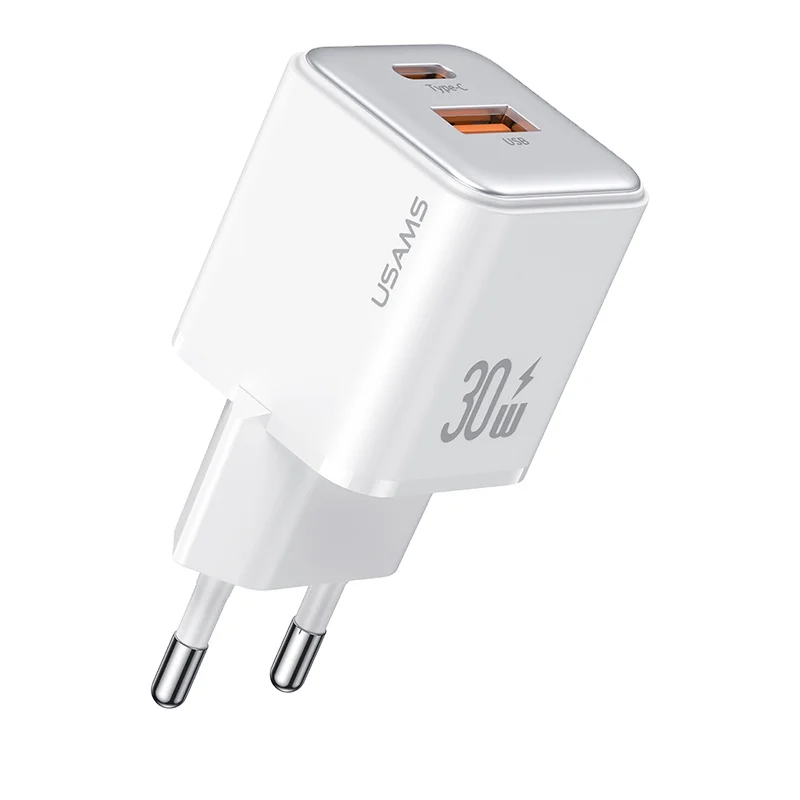 

USAMS New Arrival 30W PD/QC3.0 Fast Wall Charger A+C Ports EU Plug Fast Charging Charger Aadpter 30W