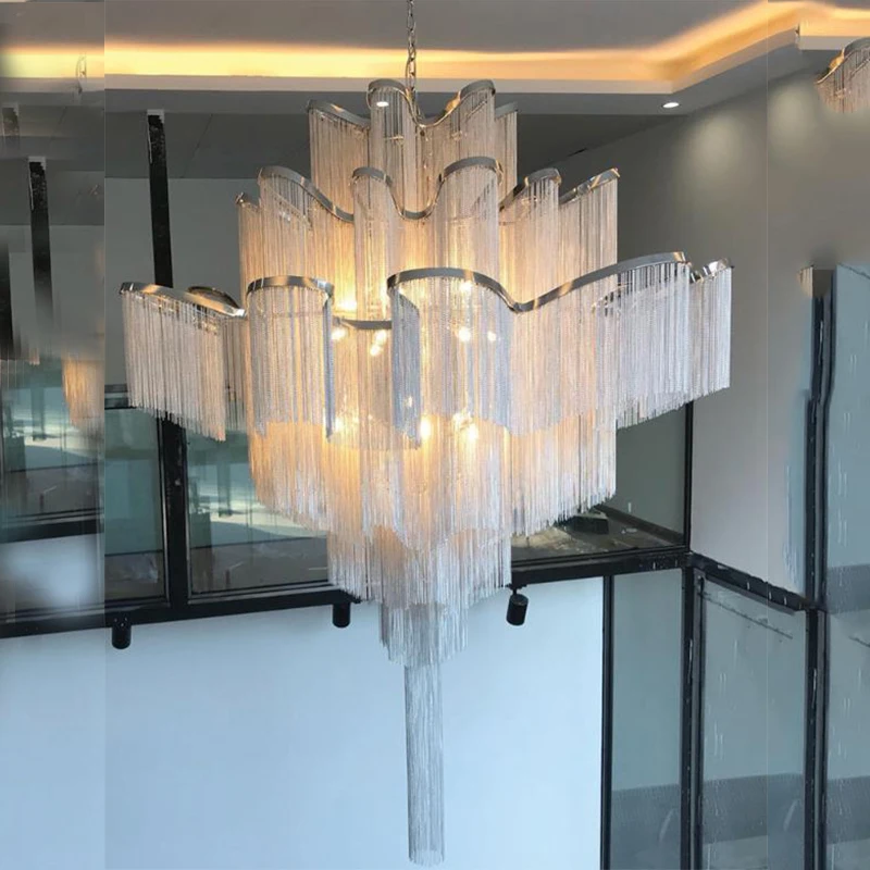 

Modern Tassel Aluminum chandeliers and Lamps indoor Gold hanging Light Salon Hotel Home Decor LED Nordic Chandeliers Lighting