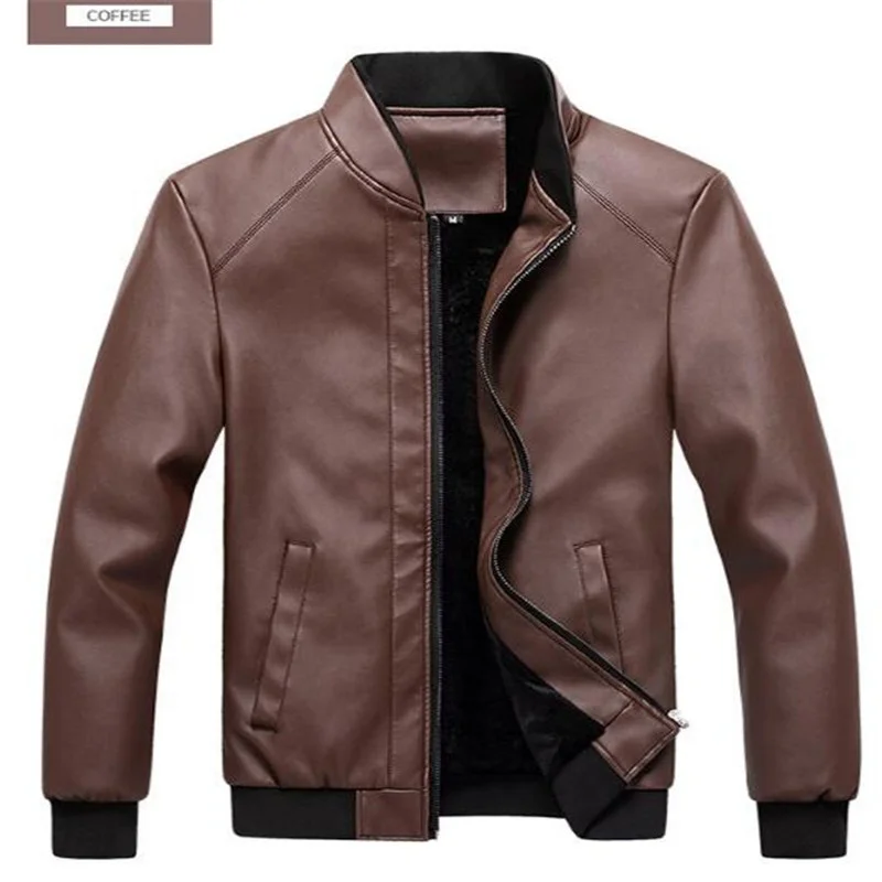 

Winter Fleece Leather Motorcycle Men's Jackets, Yellow/dark blue/black/coffee/burgundy