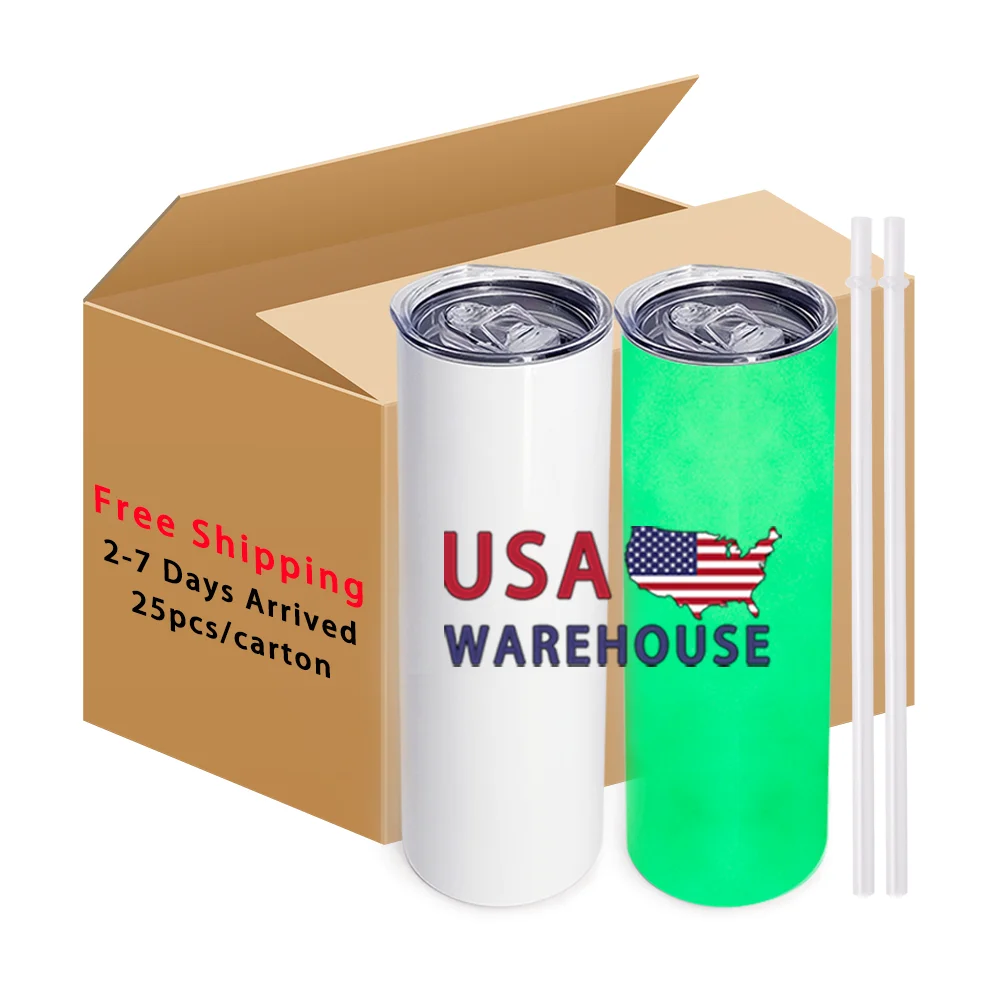 

USA free shipping 20oz blue green double wall insulated stainless steel tumblers 20 oz glow in the dark sublimation tumbler