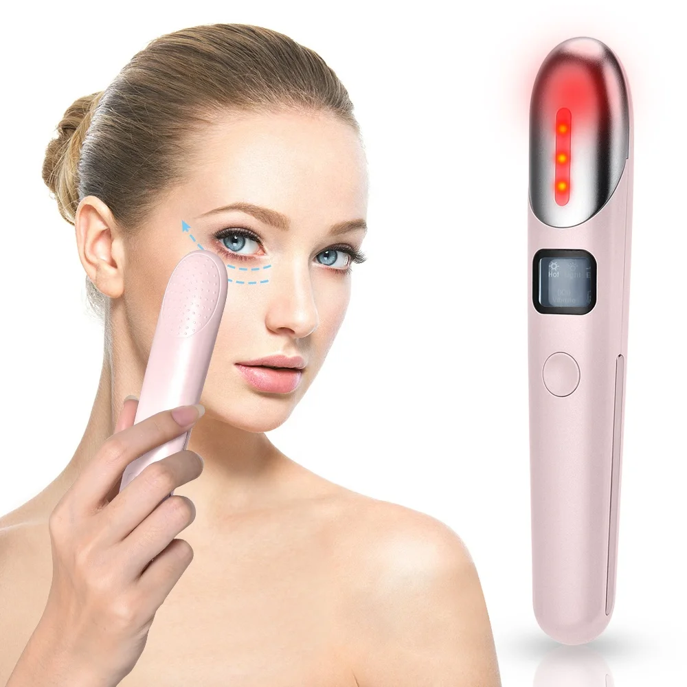

2021 Wholesale Dropshipping USB Charging Electric Eye Cream Ionic Pink Vibrating Massage Mini LED Relax Eye Massager Device