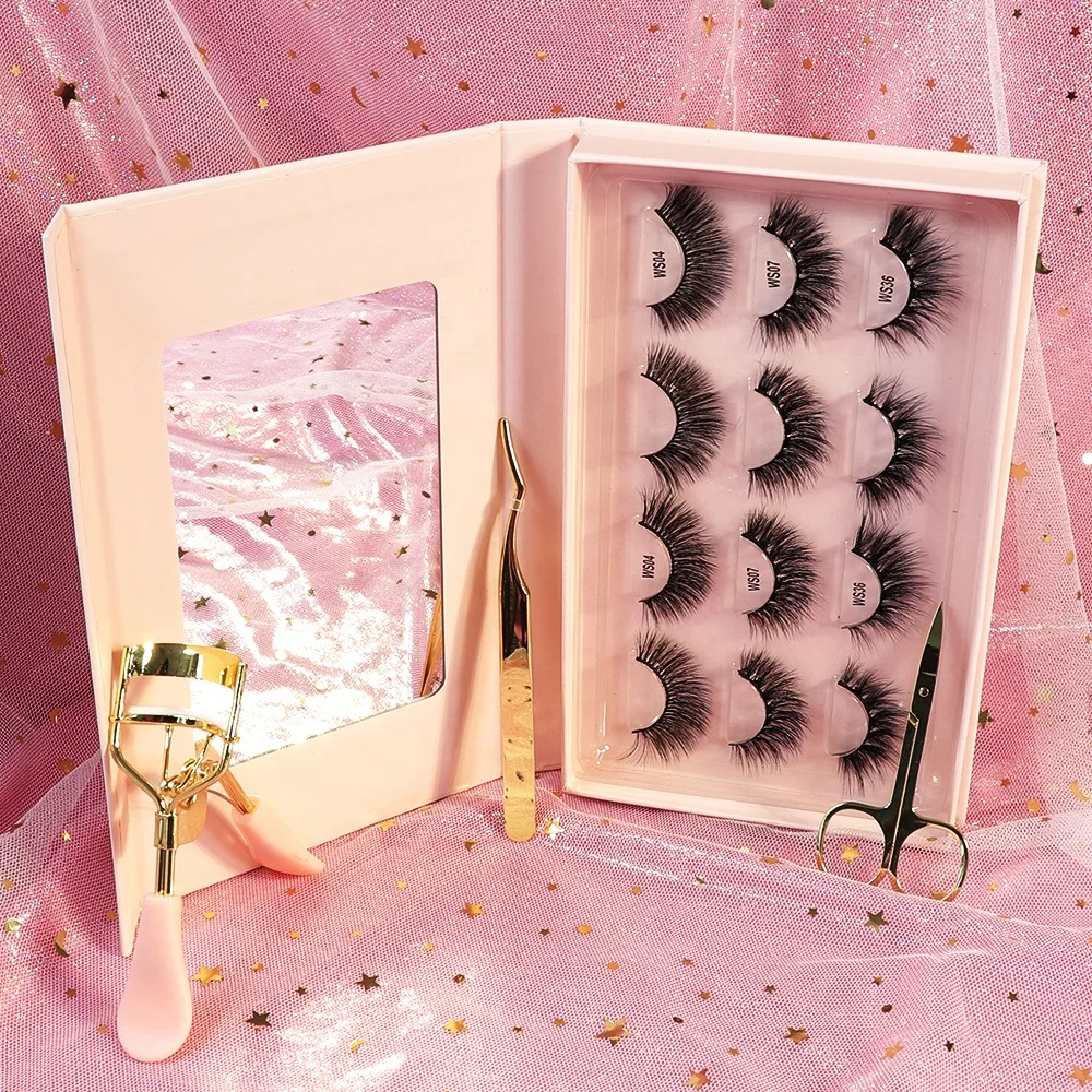 

2021 new 3d crulty free faux mink eyelashes 6 pairs set kit hypoallergenic fluffy dropshipping private label with customize box