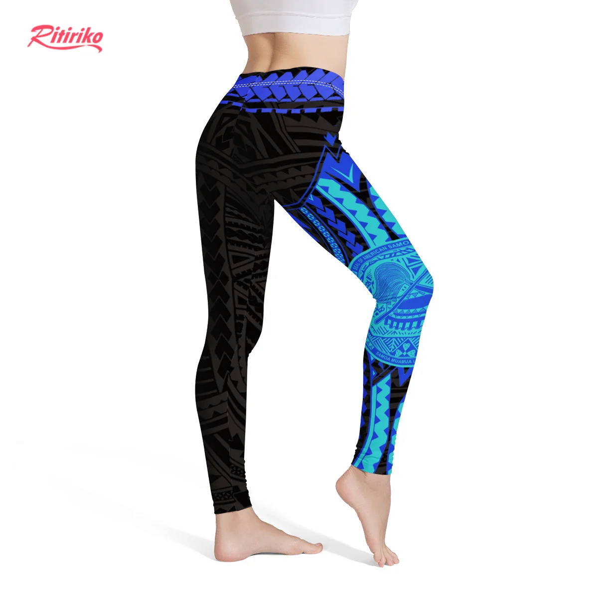 

Drop Shipping 1MOQ Polynesian Tribal Hawaiian Palm Hibiscus Floral 3D Printed Ruched High Waist Yoga Pants Scrunch Butt Leggings