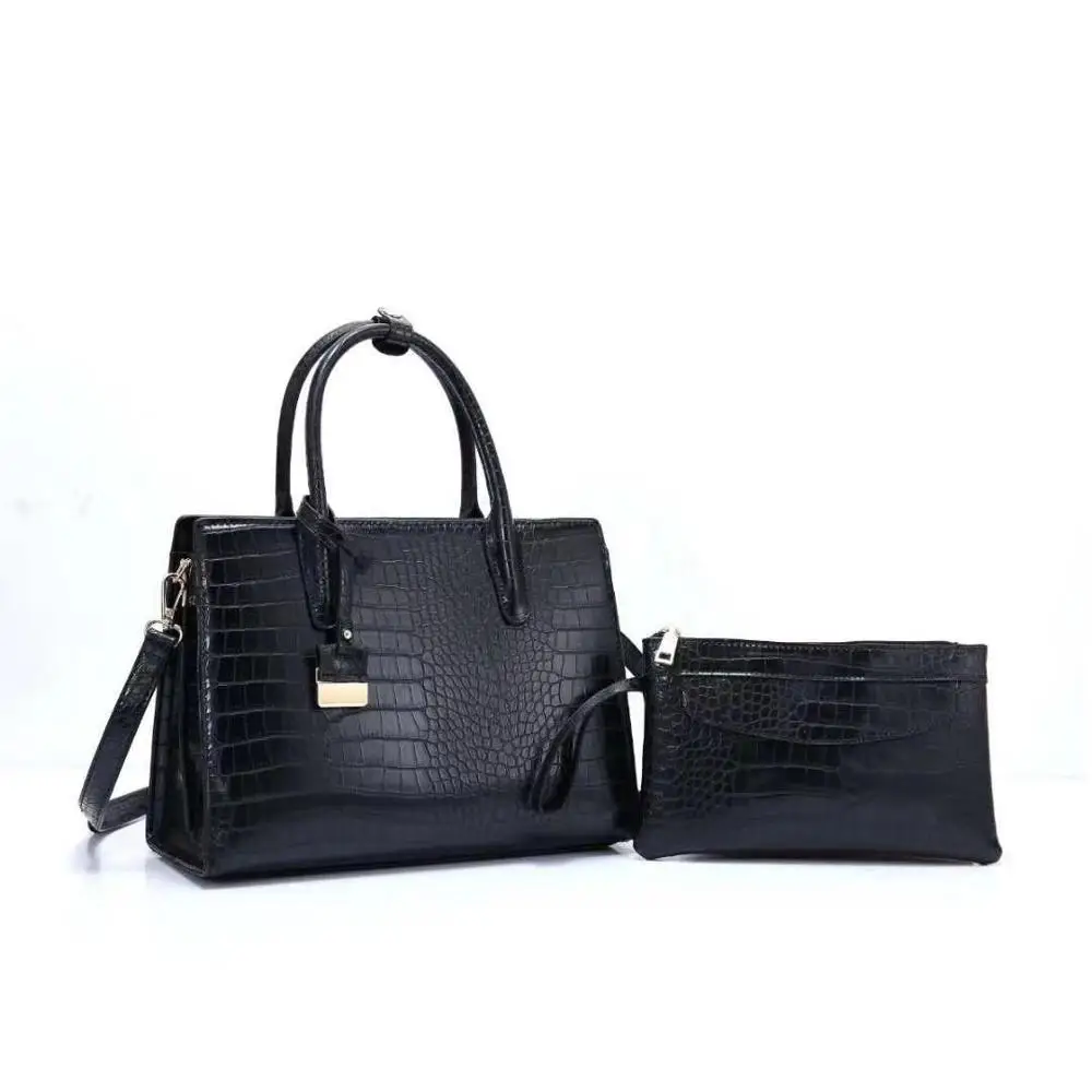 

Cappuccino high quality Pu leather Fashion crocodile print handbag tote Bag 2-in-1 bag in stock