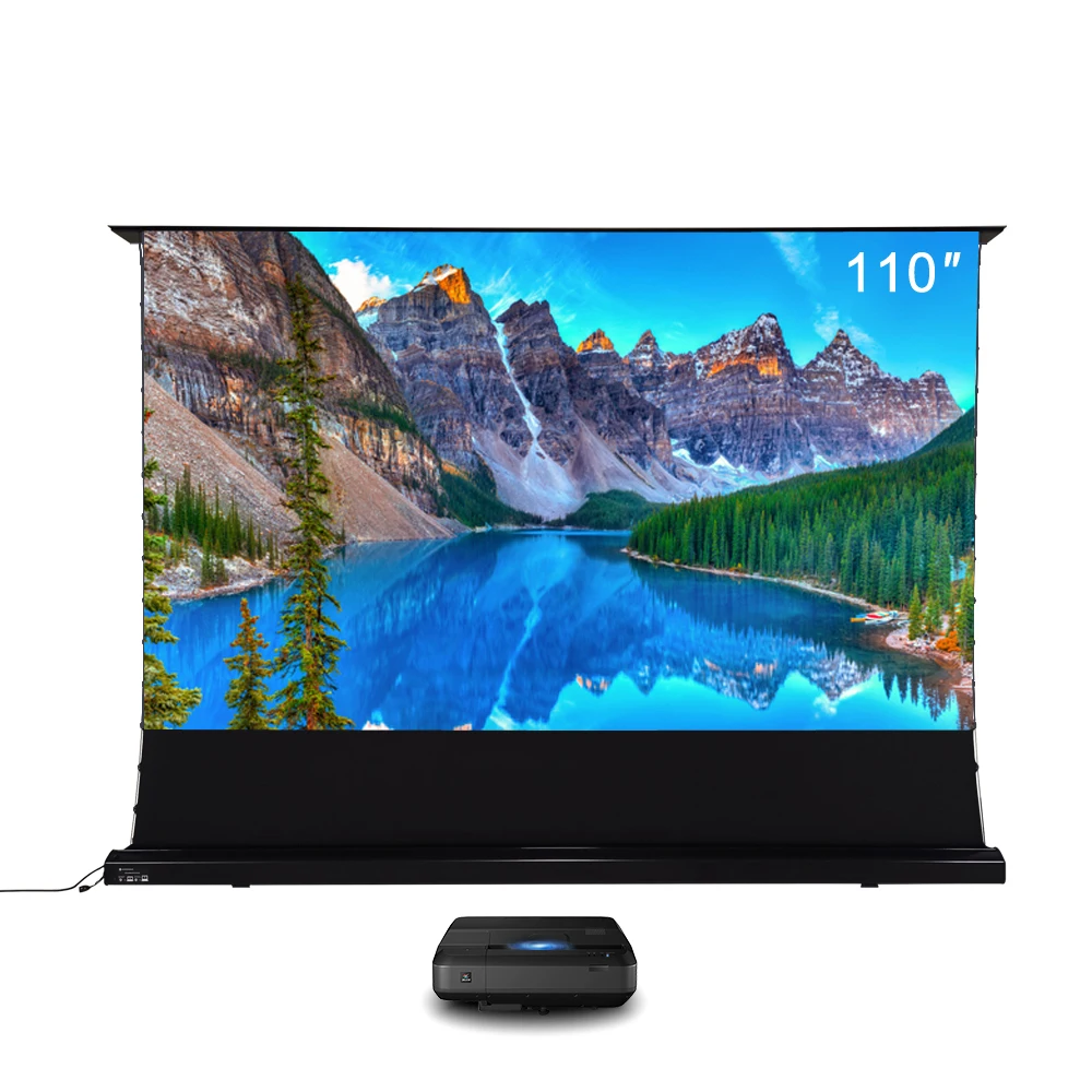 

Top quality 110" Laser TV Projector screen Motorized Floor Rising PET Crystal CLR UST ALR Projection screen